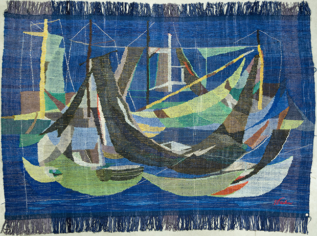 Enrico Paulucci delle Roncole, Boats tapestry, c. 1953, MITA Archive, Nervi, on loan to Wolfsoniana – Palazzo Ducale Fondazione per la Cultura, Genoa