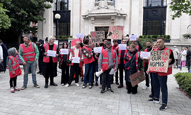 ACORN protesters gathered outside the Town Hall ahead of the Annual General Meeting